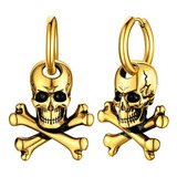 Pendientes De Calavera Dorados Huggie Para Hombres, Pendient