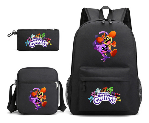 Set De Tres Piezas De Mochila Escolar Negra Smiling Critters