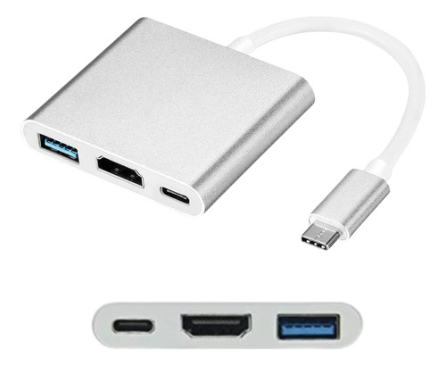 Adaptador Vídeo Tipo-c P/ Hdmi + Usb 3.0 + Tipo C 4k Macbook