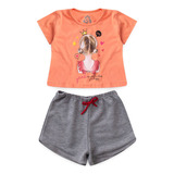 Conjunto Infantil Para Menina Cropped E Shorts