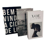  Conjunto 3 Livros Falsos Decorativos Porta Objetos Fake