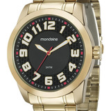 Relógio Mondaine Dourado Masculino 99130gpmvde3 Fundo Preto