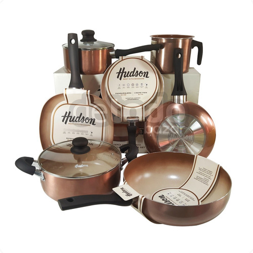 Set Hudson Ceramica Antiadh Cacerola Bifera Wok Panquequera