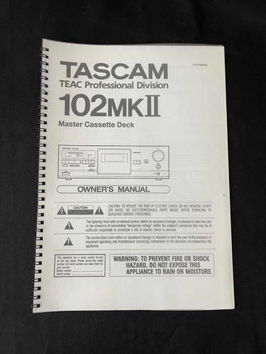 Manual Tape Tascam 102 Mkii