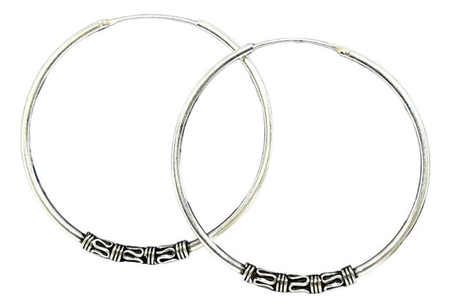 Aros De Plata 925, Argollas Bali Étnicas De 40 Mm Mujer