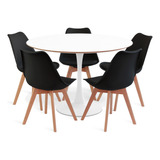 Conjunto Saarinen Basic 110cm Branca 5 Cadeiras Leda Preta