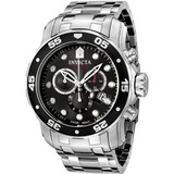 Relógio De Pulso Invicta Pro Diver Scuba 0069 Com Corpo Aço,  Analógico, Para Masculino, Fundo  Preto, Com Correia De Aço Inoxidável Cor Aço, Agulhas Cor Branco E Aço, Subdials De Cor Branco E Aço, Su