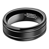 Anillo De Tungsteno Negro Minimalista Calidad 8mm