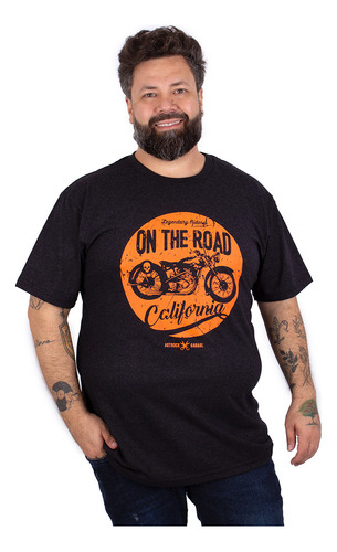 Camiseta Masculina Plus Size Moto Road Preta