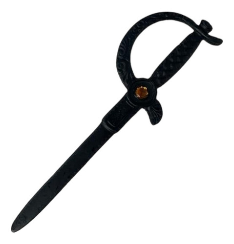 Espada Preta De Metal Com Pedra Dourada 17cm