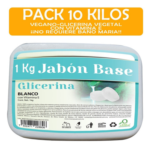 10 Kg Jabón Base Blanca De Glicerina Alta Dureza Vegano