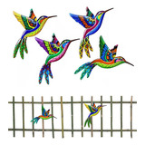 4pcs Colibrí Metálico Decoración Pared Escultura Jardín 22cm