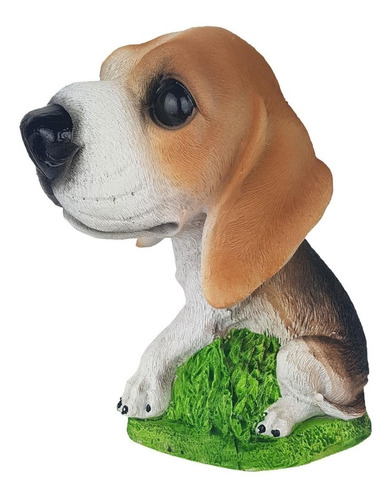 Cachorro Beagle Na Grama Cabeça Grande Decorativo Em Resina