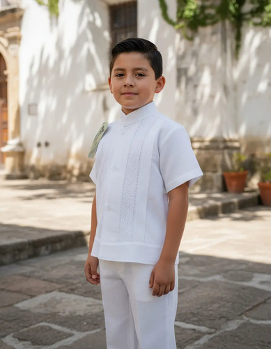Guayabera Y Pantalón En Lino Manga Corta Para Niño