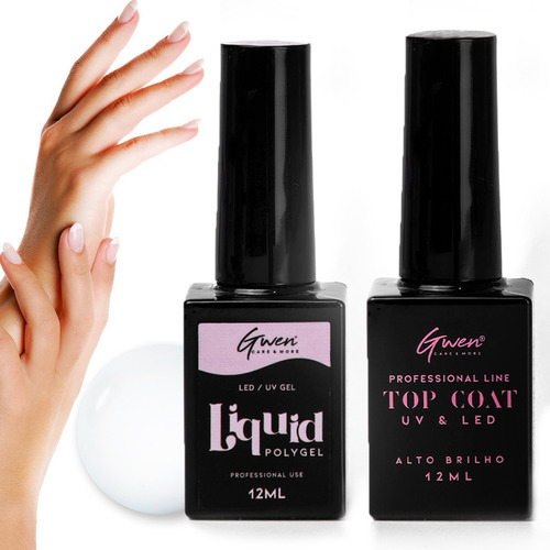 Liquid Polygel Uv Led Alongamento Unhas + Top Coat Brilho