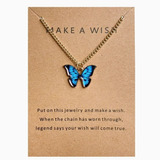 Collar Mariposa Acero Quirurgico Azul Make A Wish 