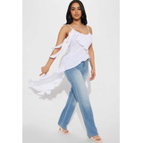 Blusa Asimétrica Color Blanca Elegante Marca Fashion Nova