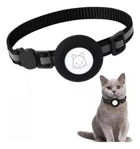 Collar Reflactante Para Gatos Con Porta Airtag Localizador  Color Negro Tamaño Del Collar Ajustable