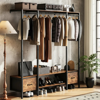 1.6m Closet De Madera, Montado En La Pared Rack Para Ropas Color Retro