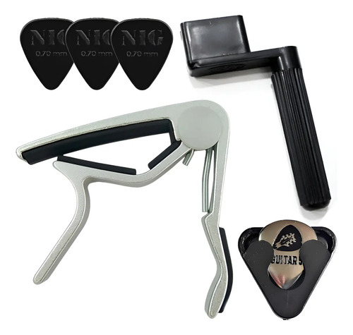 Capotraste Para Violão Guitarra + Porta Palhetas + Enrolador