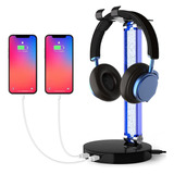 Soporte Para Auriculares Rgb Con 2 Puertos De Carga Usb...