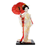 Estatuilla De Dama De Geisha Japonesa De 12 Blanco Y Dorado