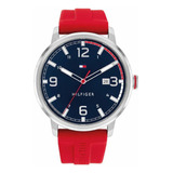 Reloj Tommy Hilfiger Th1710480 Hombre  Calendario Color Del Fondo Azul Color De La Malla Roja Color Del Bisel Plateado