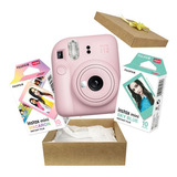 Camera Instax Mini Com Filme Macaron + Filme Azul Kit Fuji Cor Mini 12 Rosa