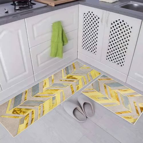 Tapete De Cocina 2 Piezas Impermeable Antideslizante Diseño De La Tela Amarillo