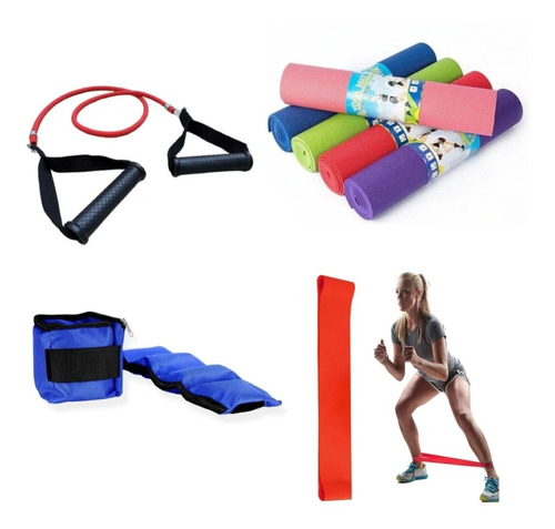 Kit Entrenamiento Tobillera 2kg Colchoneta Bandas Fitnes Gym