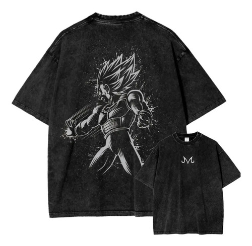 Camiseta Oversize Majin Vegeta Power Surge Vintage Acid Wash