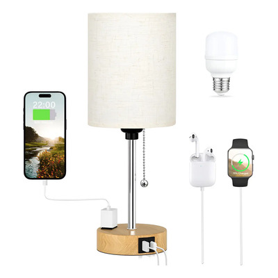 Lámparas De Buró Escritorio Led 3 Colores Con Foco Y Usb-c Estructura Marrón Pantalla Crema | Envío gratis