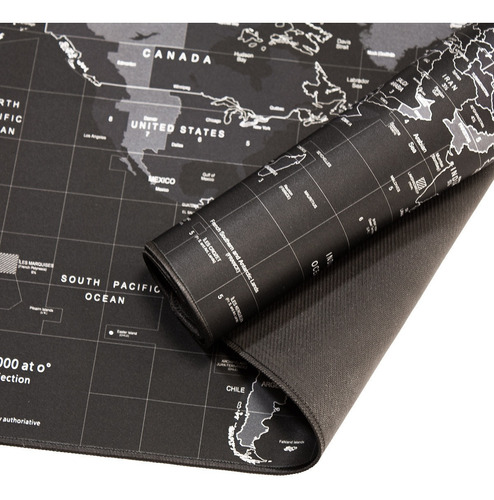 Mouse Pad Gamer Negro Mapa De Mundo 90cm X 40cm
