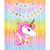 Combo Fiesta Cumpleaños Globos Temática Unicornio Pelo Rosa