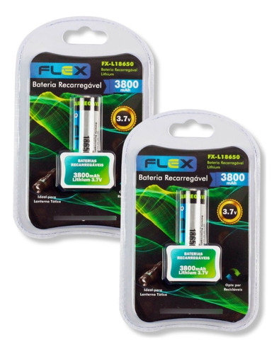 Kit Com 02 Baterias 18650 3.7v Recarregavel Lanterna Tática