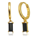 Aretes Mujer Zirconia Negra Plata .925 Baño De Oro 18k