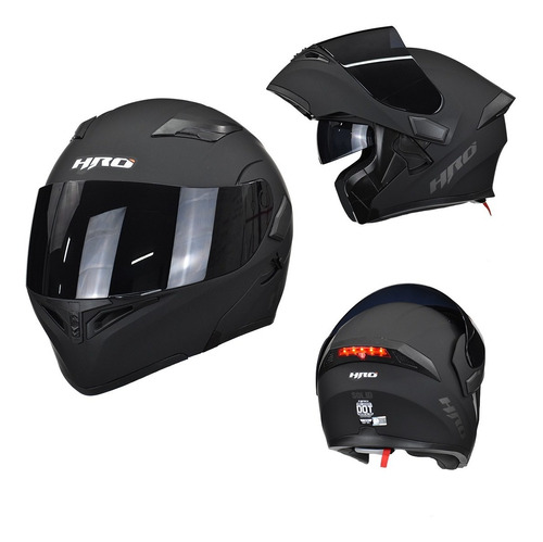 Casco Para Moto Abatible Hro 3400dv Negro Mate Con Luz Stop