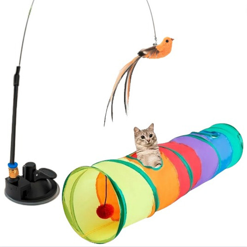 Kit Brinquedo Gato Túnel + Varinha Com Super Ventosa