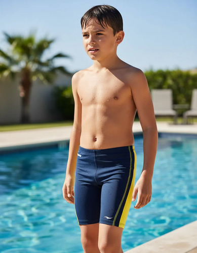 Traje Baño Niño, Lateral Amarillo, Natación, Secado Rápido