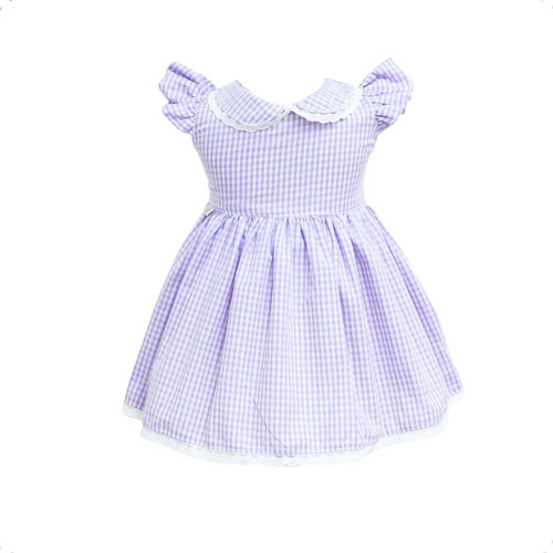 Vestido Menina Xadrez Lilás Bebê Infantil  Tricoline Algodão