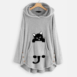 Camiseta Mujer Gato Bordado Plus Tamaño Caliente Sudadera