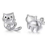 Pendientes De Gato S925 Plata De Ley Lindo Animal Gatito Stu