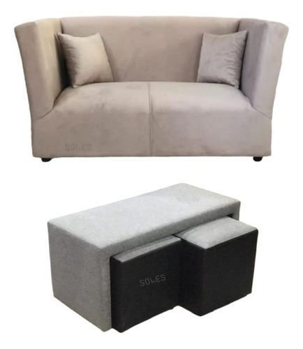 Sillon 2 Cuerpos Vesubio + Mesa Puente + 2 Puff Living