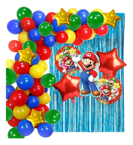 Kit Decoración Globos Super Mario Bros Cumpleaños