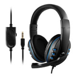 Fone De Ouvido P3 Headset Compatível Ps5 Ps4 Ps3 Xbox One Pc Cor Preto/azul