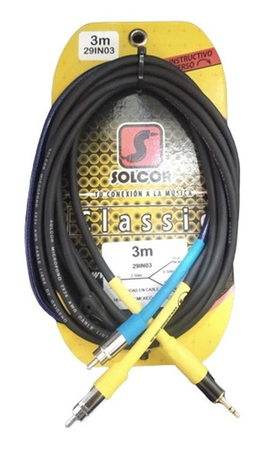 Cable De Plástico Plug 3.5 A 2 Rca De 3 Metros Solcor