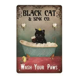 Cat Wash Your Paws 8 X 12 Pulgadas Divertido Baño Retro Meta