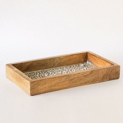 Bandeja Rectangular Madera Mosaico  Decorativa 20,5x35 Cm