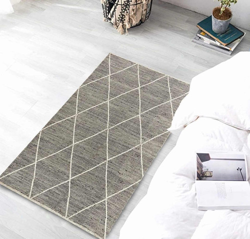 Alfombra Moderna Rustica Costado Cama Gris 70x110cm Kreatex