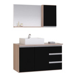 Conjunto Gabinete Banheiro Prisma 80cm Com Tampo Vidro Cor Do Móvel Madeirado/preto